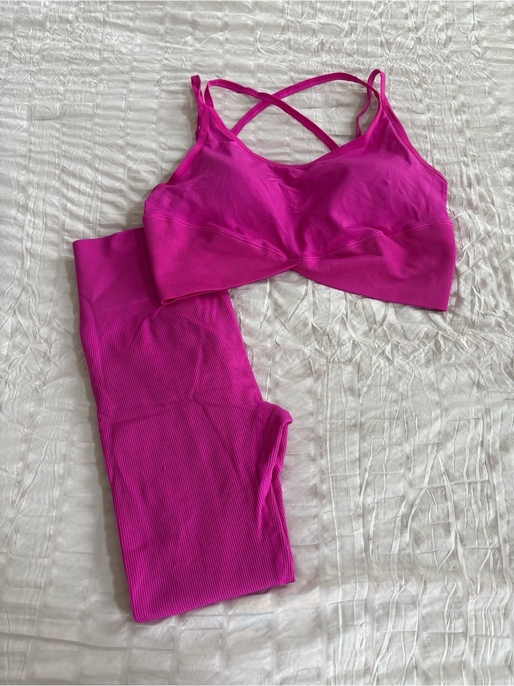 Women’s Seamless Crossback Bralette & Legging Set - Fuchsia Pink